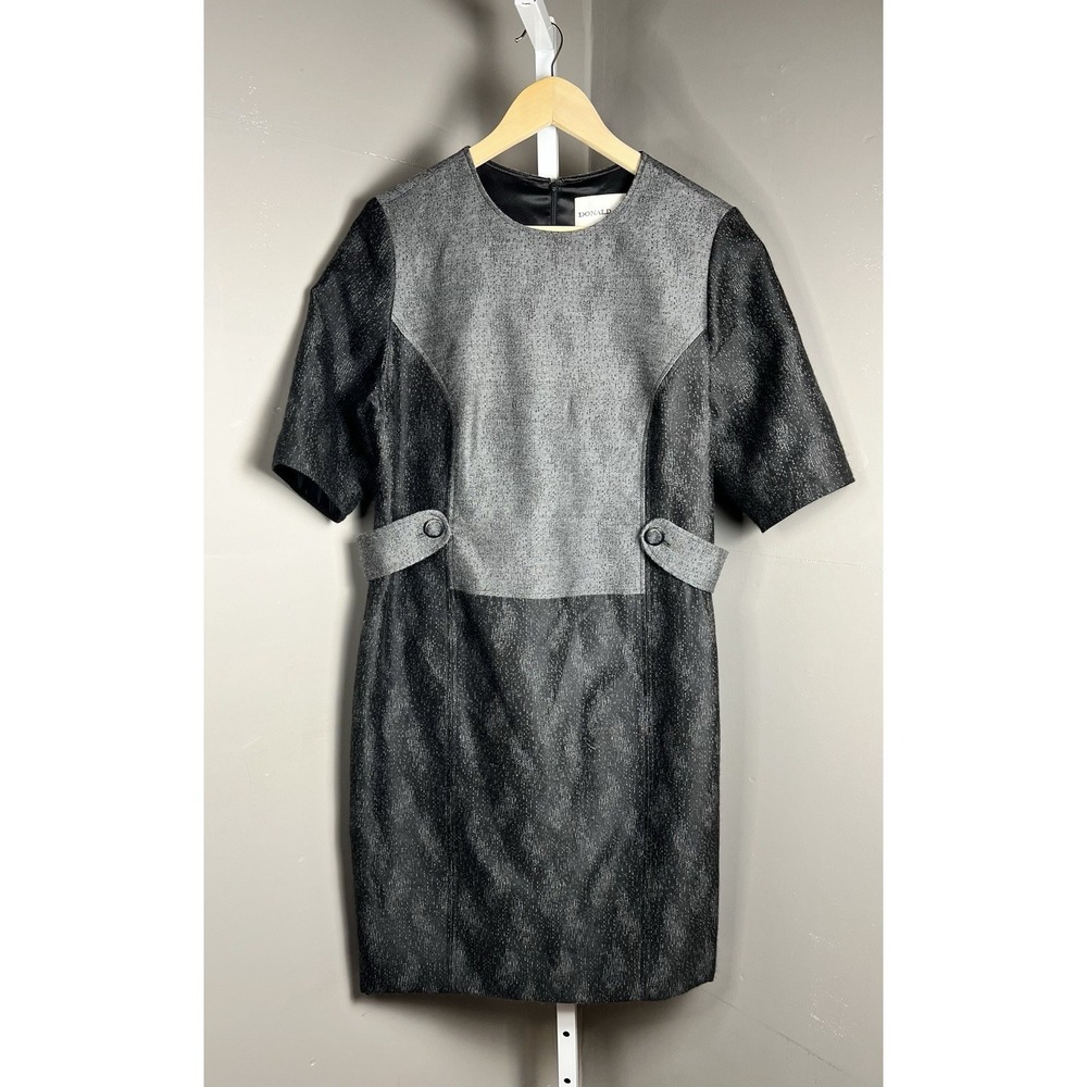 VTG Donald Deal Short Sleeve Dress in Grey & Black Textured Classic SZ XL Sheath